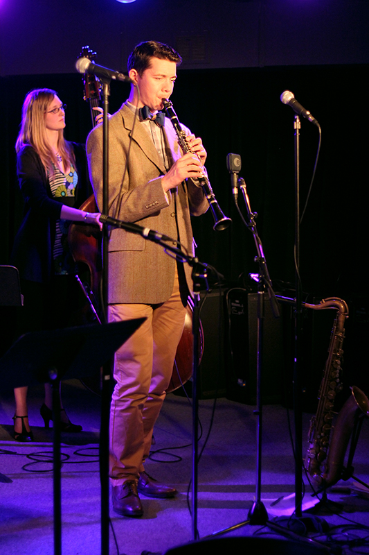 The Arntzen Brothers play the Bassment in Saskatoon, with Evan Arntzen on woodwinds and Jennifer Hodge on bass. Photo taken Tuesday, April 23, 2013.