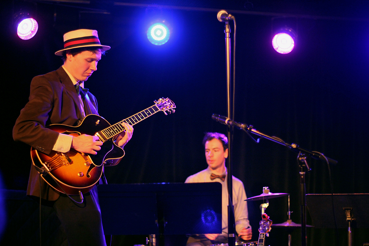 The Arntzen Brothers play the Bassment in Saskatoon, with Arnt Arntzen playing his second string instrument, the guiar. Dummer Andrew Miller joined the Arntzens on stage. Photo taken Tuesday, April 23, 2013.