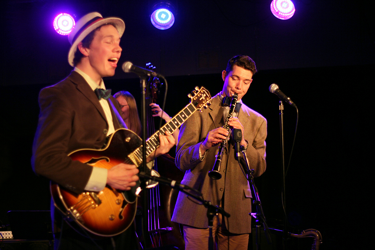 The Arntzen Brothers play the Bassment in Saskatoon. Arnt Arntzen, left, vocals and guitar, backed up by his brother Evan on the clarinet. Photo taken Tuesday, April 23, 2013.