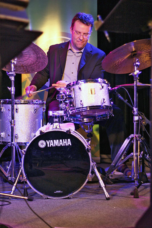 The Story of Jazz. Drummer Jon McCaslin kept the quintet on time as they explored the history of jazz. Photo taken Tuesday, April 30, 2013.