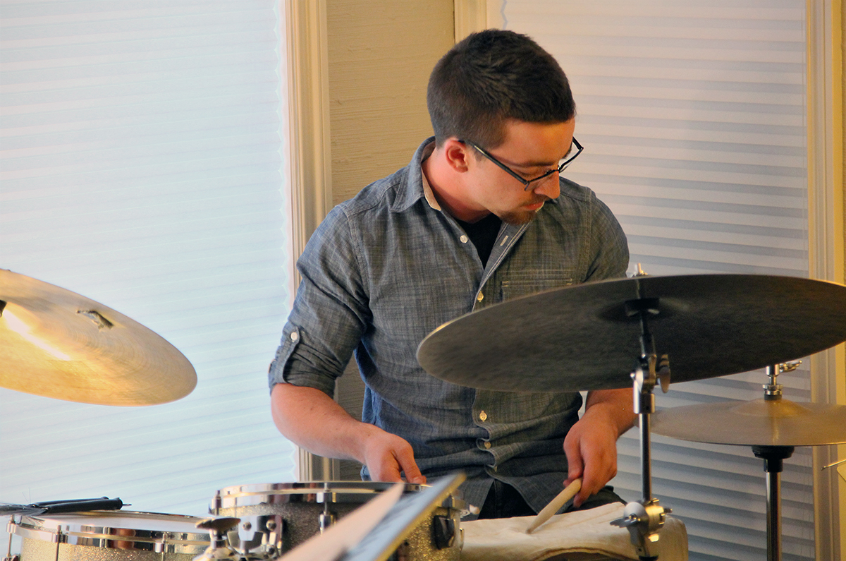 The Soren Nissen, Ian Wright and Nate Renner trio. Ian Wright, who does work with interpretive dancers in Toronto, was featured on the drums. Photo taken Friday, May 17, 2013.