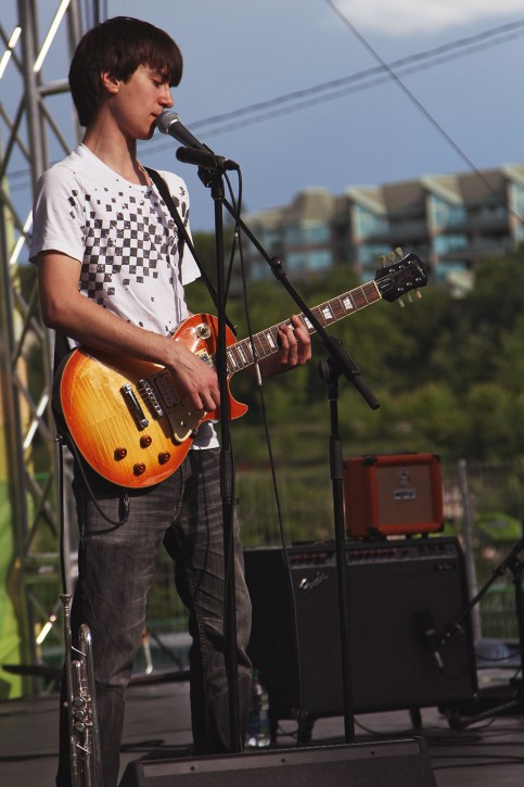 Ben Fortosky, Misterfire's lead singer and rhythm guitarist, getting into the groove at the Saskatchewan Jazz Festival.